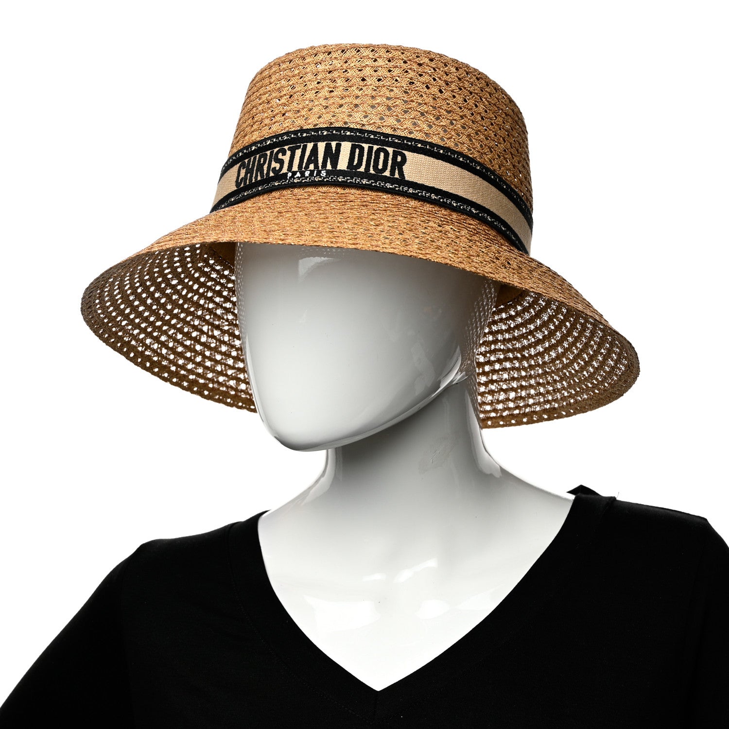 dior ボブハット 59 Christian Dior Straw Embroidered D-Bobby Large Brim Hat 59
