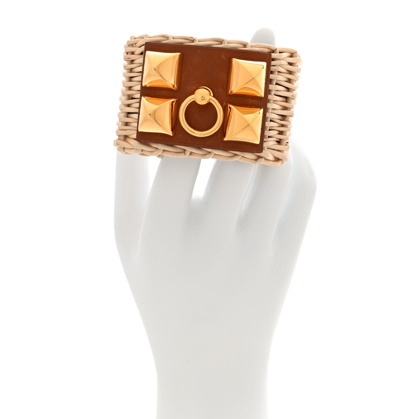 Wicker Barenia Medor Picnic Cuff Bracelet T2 Fauve