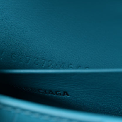 Balenciaga Shiny Calfskin Crocodile Embossed Hourglass Top Handle Bag Mini Turquoise 9 of 14