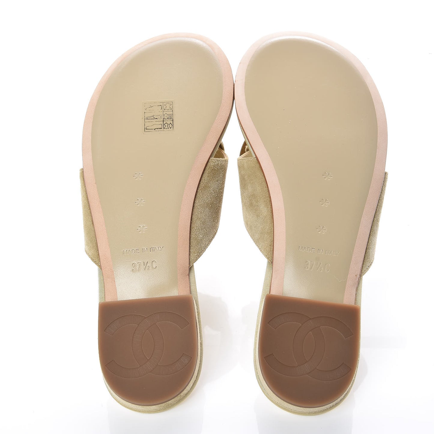 Suede Calfskin Camellia Thong Sandals 37.5 Beige
