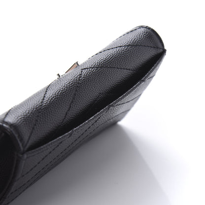 Saint Laurent Grain De Poudre Matelasse Chevron Small Monogram Envelope Wallet Black 10 of 10