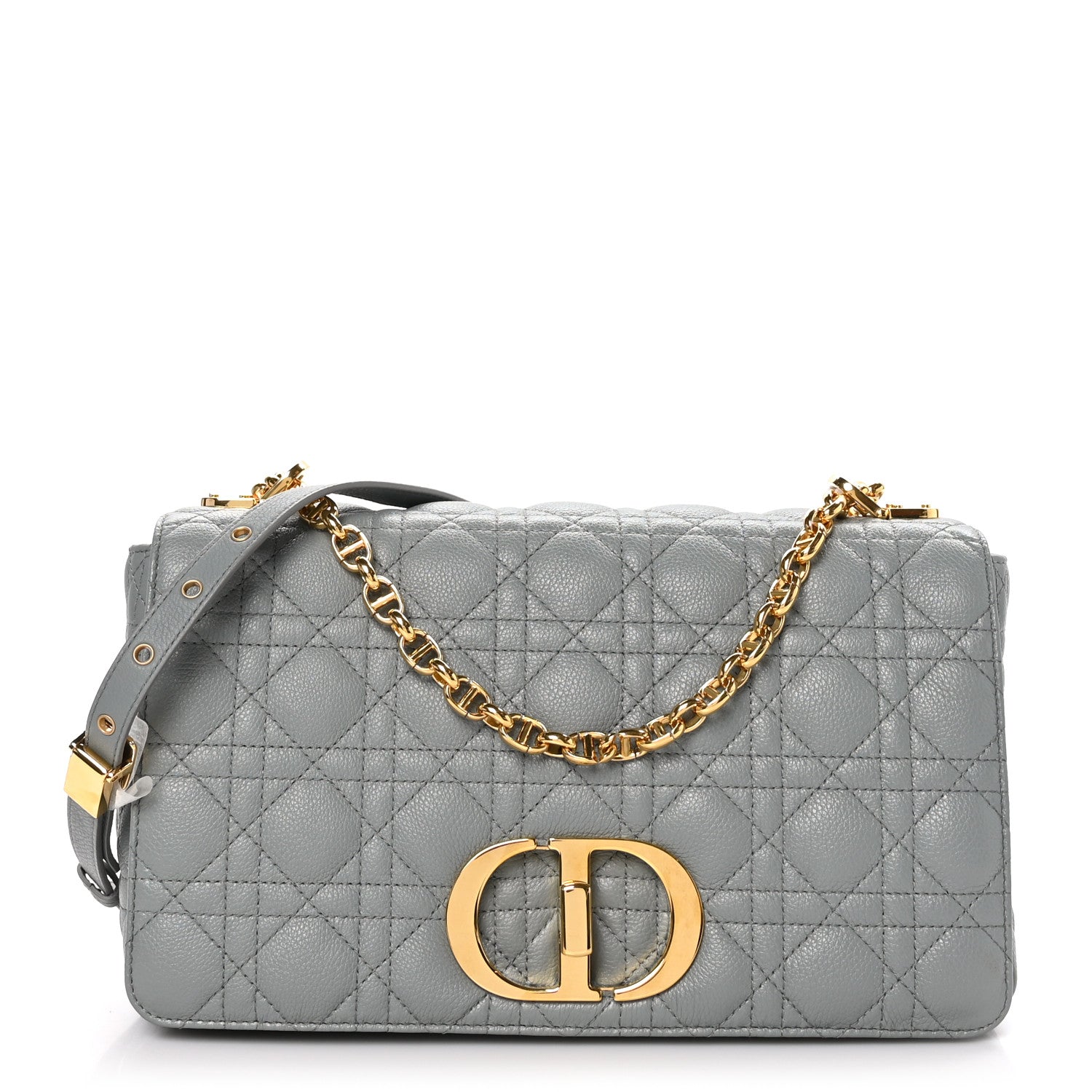 Christian Dior Grained Calfskin Cannage Large Caro Bag Grey Stone 1 of 12