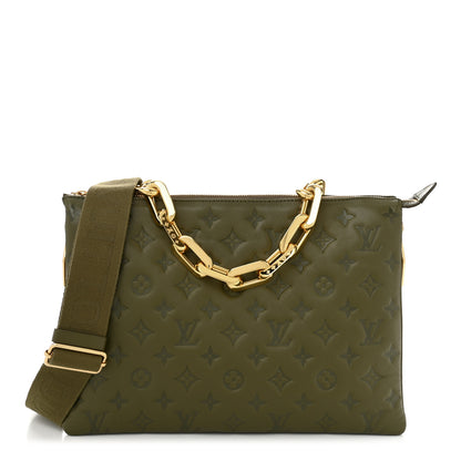 Louis Vuitton Lambskin Embossed Monogram Coussin MM Khaki 1 of 11
