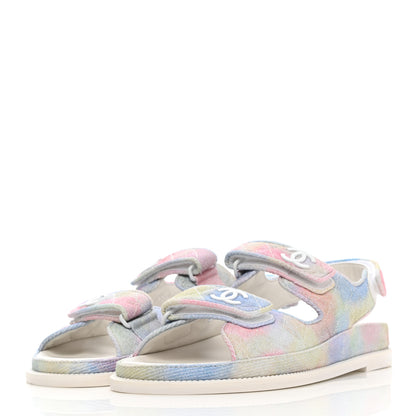 Chanel Printed Fabric Quilted Dad Sandals 42 Green Pink Blue 3 of 9