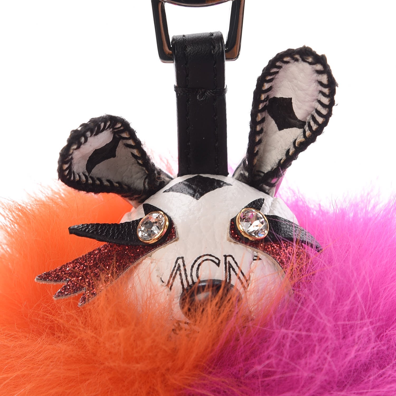 MCM Fox Fur Visetos Rabbit Bag Charm White Pink Orange 3 of 3