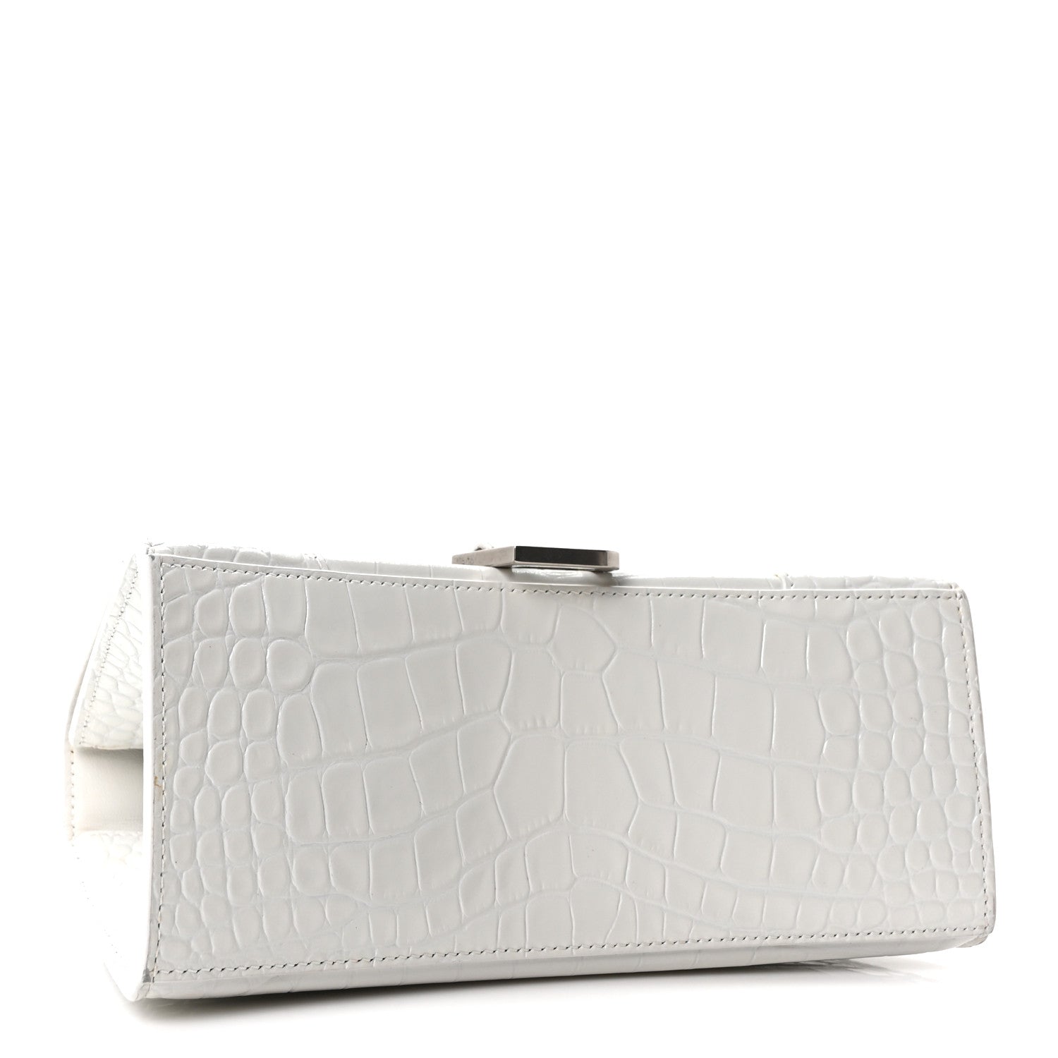 Balenciaga Shiny Calfskin Crocodile Embossed Small Hourglass Top Handle Bag White 3 of 10