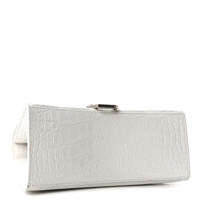 Balenciaga Shiny Calfskin Crocodile Embossed Small Hourglass Top Handle Bag White 3 of 10