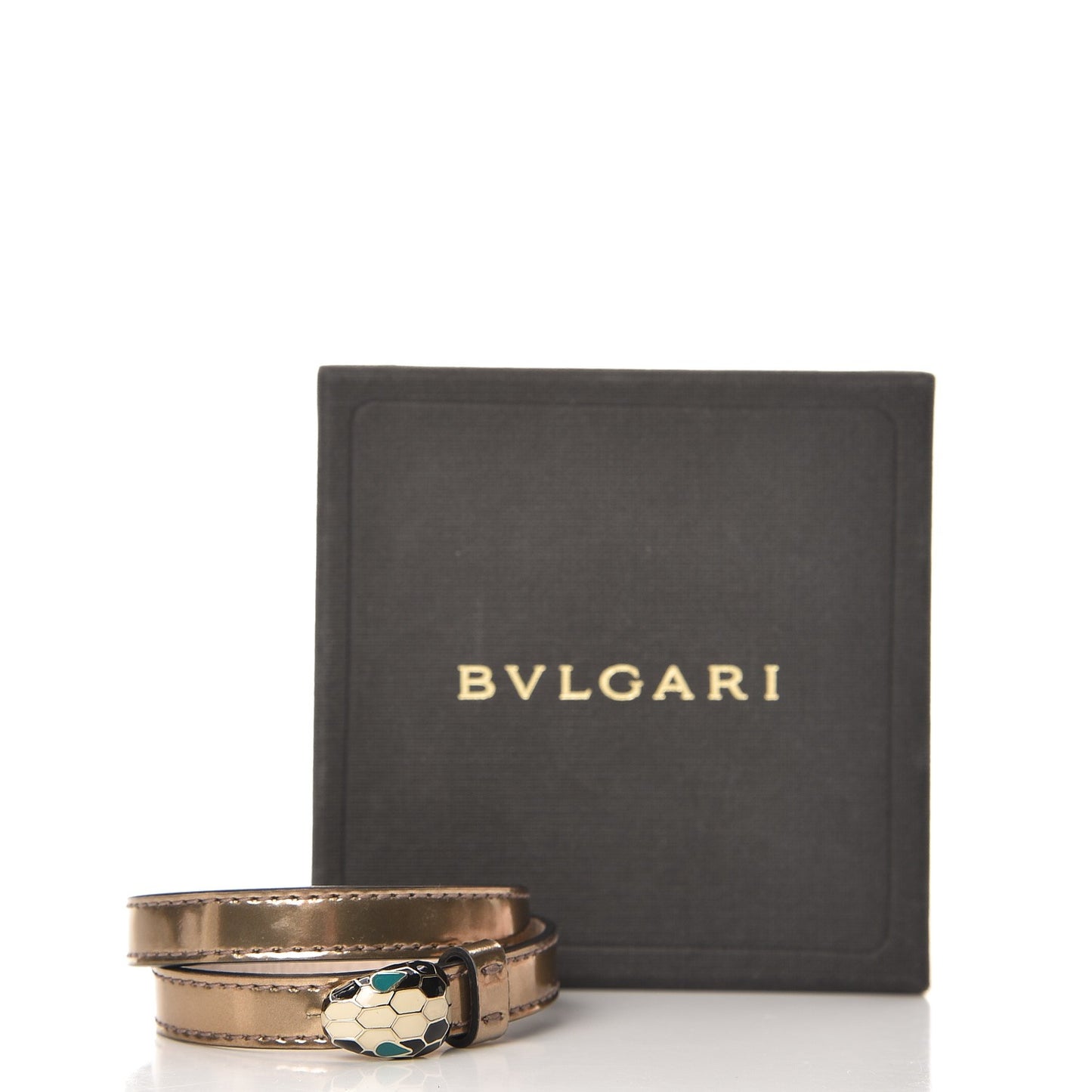 Metallic Calfskin Serpenti Forever Double Coil Bracelet S Antique Bronze