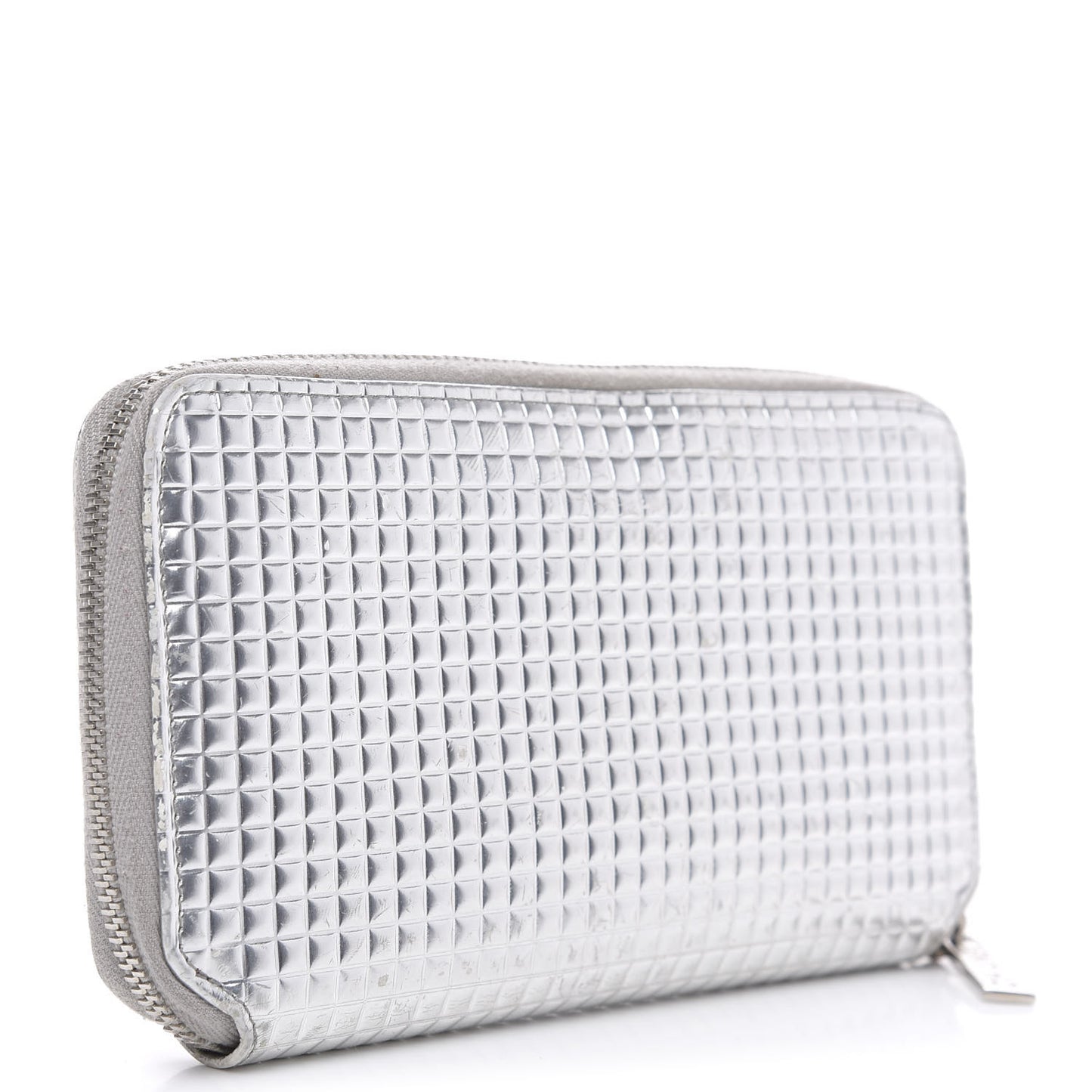Patent Embossed CC Zip Around Wallet Silver