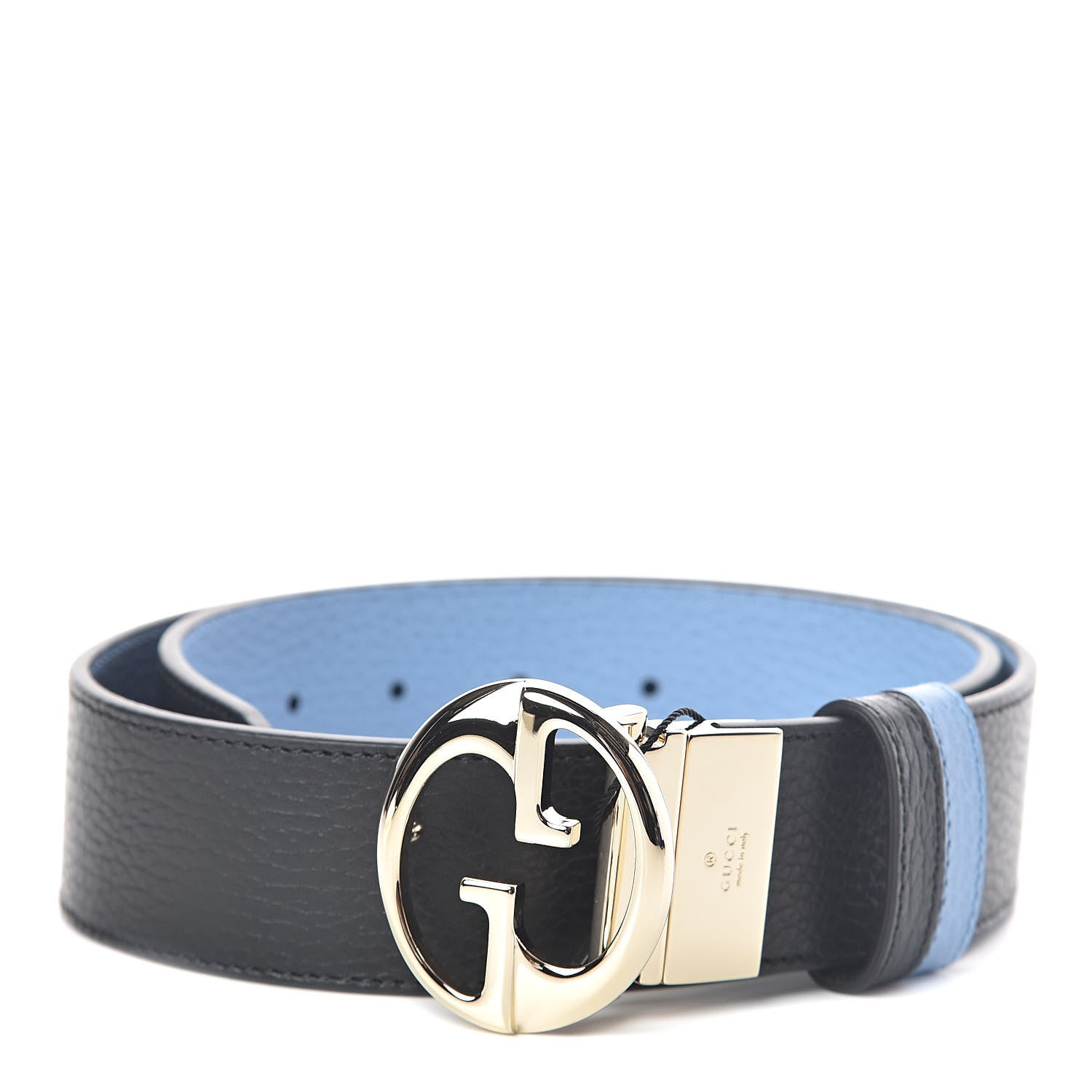 Gucci Dollar Calfskin 1973 Reversible Belt 80 32 Black Mineral Blue 1 of 6