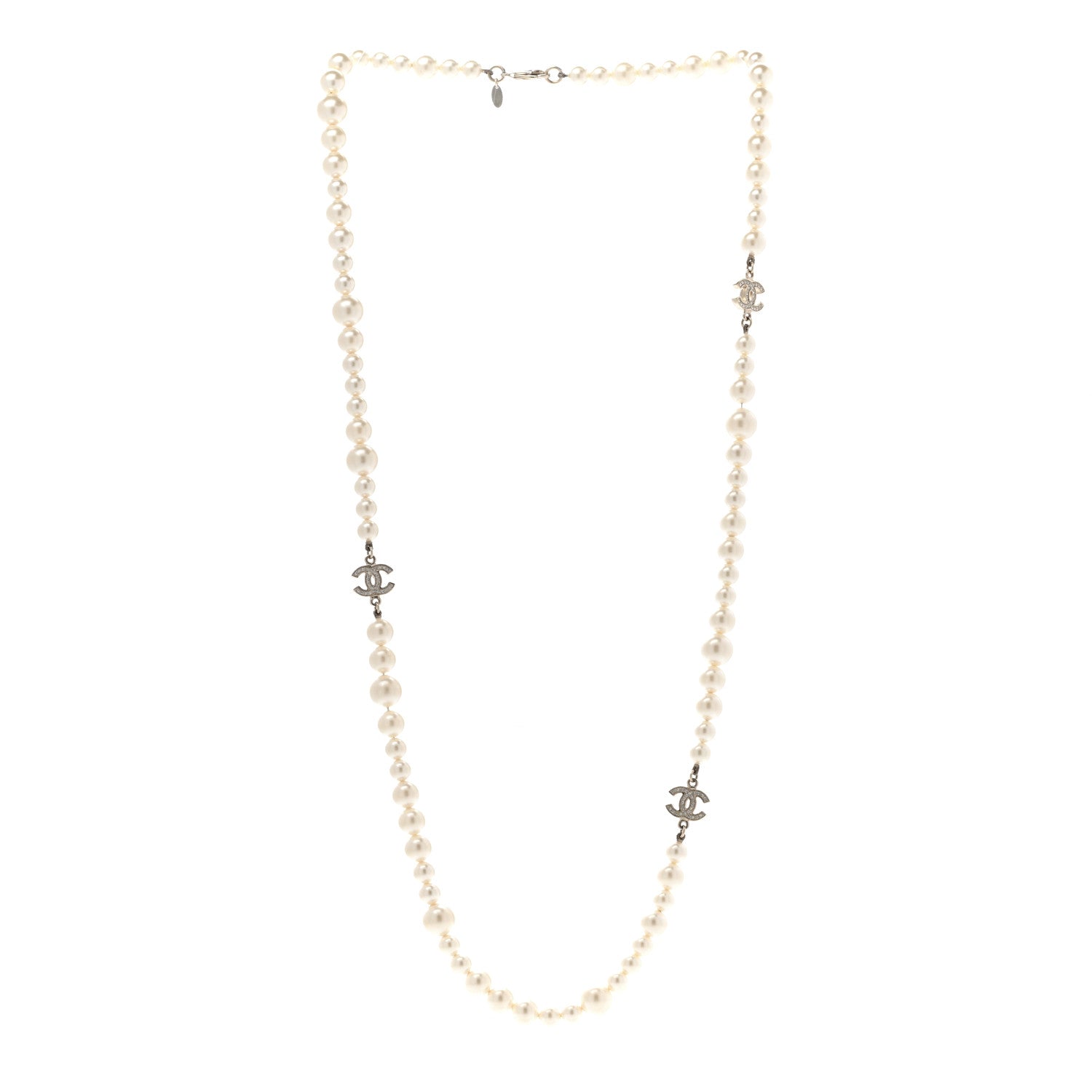Chanel Crystal Pearl CC Long Necklace Gold 3 of 7