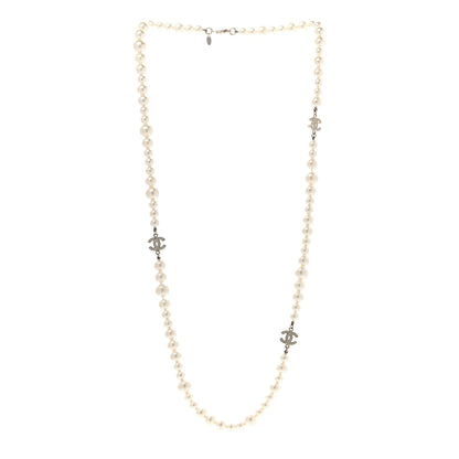Chanel Crystal Pearl CC Long Necklace Gold 3 of 7