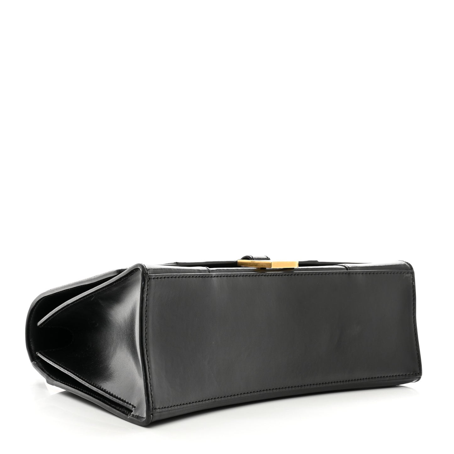 Shiny Box Calfskin Medium Hourglass Top Handle Bag Black