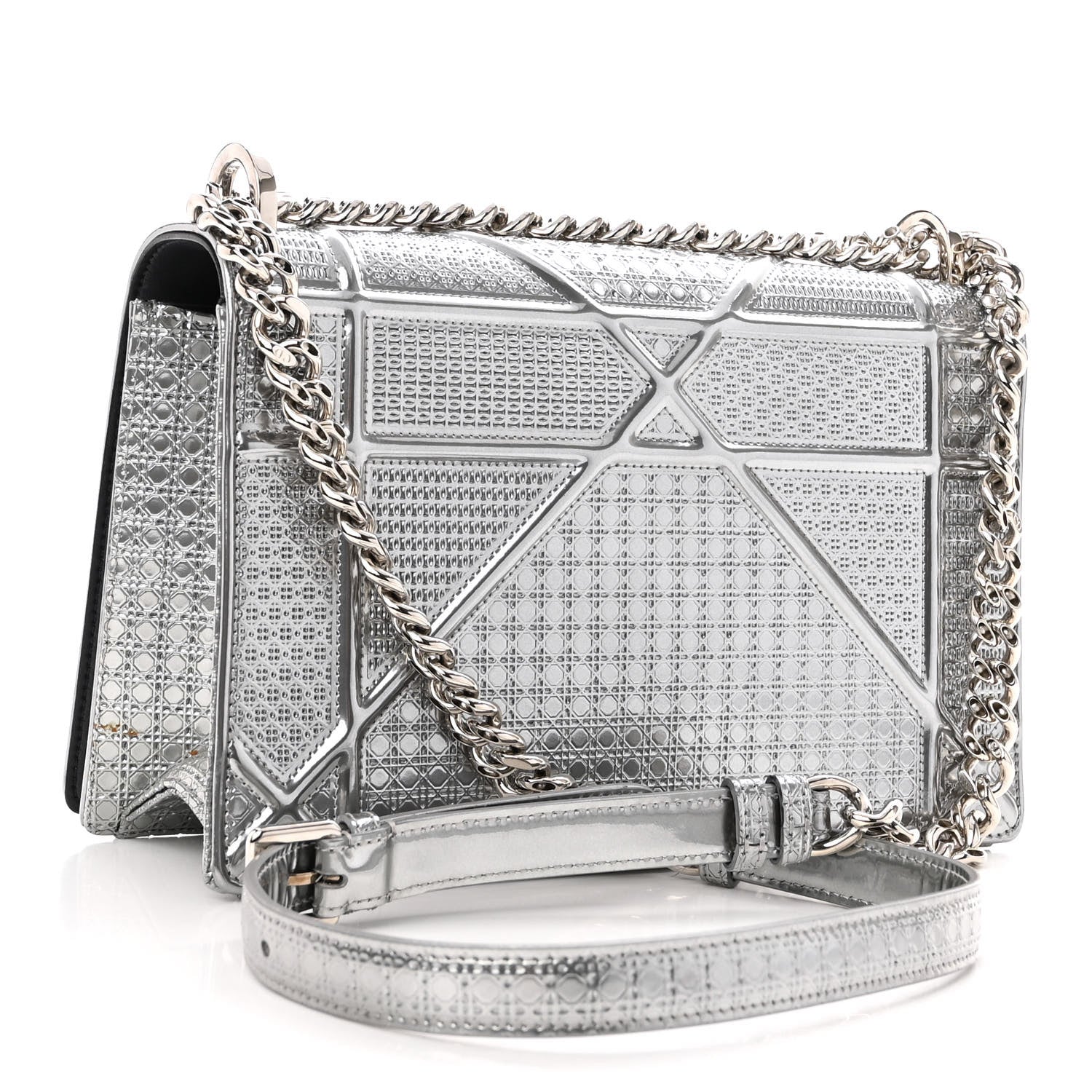 Christian Dior Metallic Patent Micro-Cannage Medium Diorama Flap Bag Silver 3 of 9