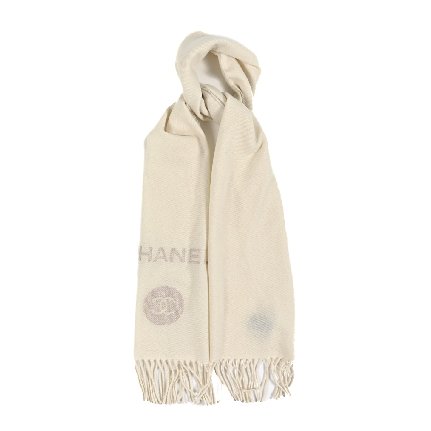 Cashmere Wool Embroidered CC Scarf Ivory