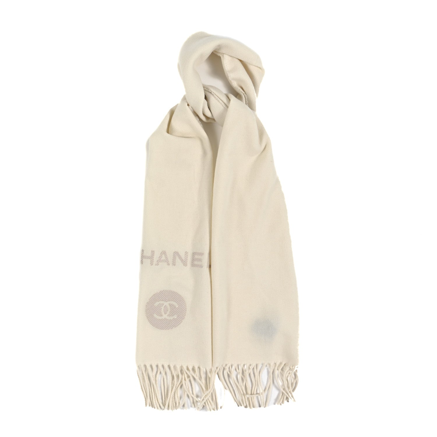 Chanel Cashmere Wool Embroidered CC Scarf Ivory 1 of 3