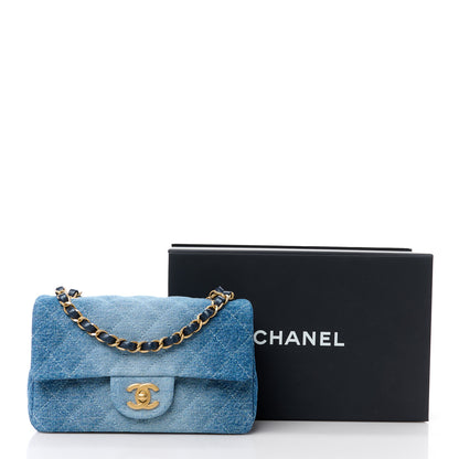 Chanel Washed Denim Quilted Mini Rectangular Flap Blue 15 of 15