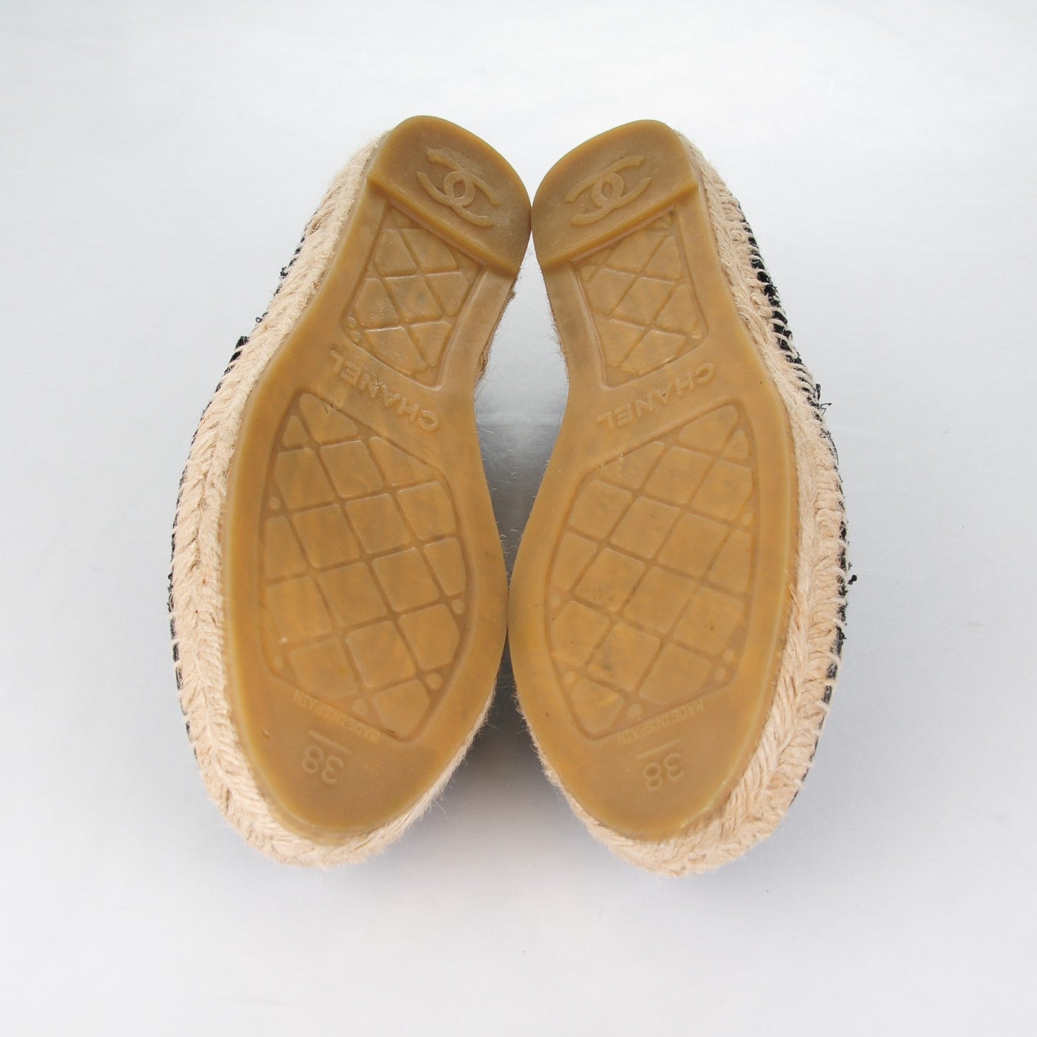 Chanel Tweed Patent Goatskin Sequin CC Espadrilles 38 Black 5 of 14