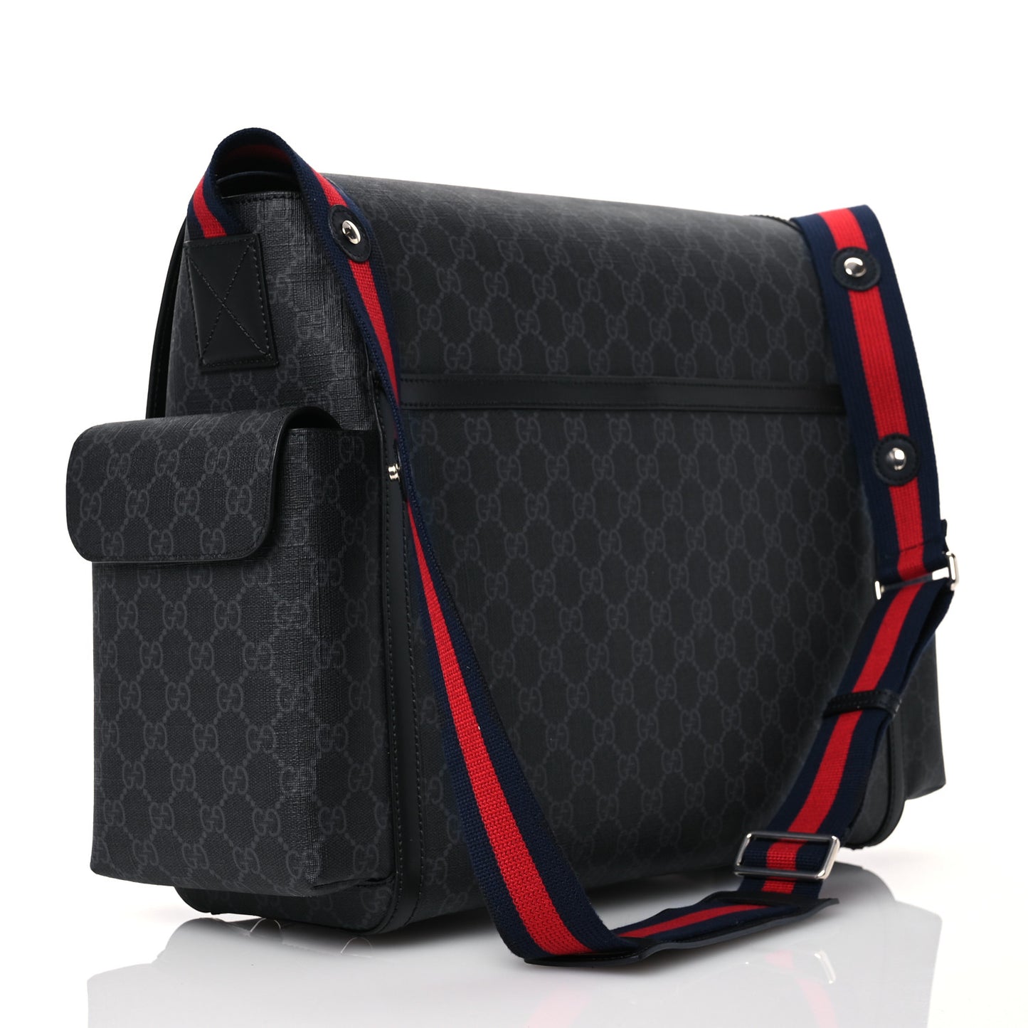 GG Supreme Monogram Web Messenger Diaper Bag Black Grey