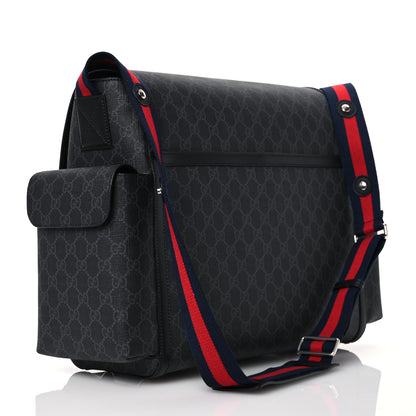 Gucci GG Supreme Monogram Web Messenger Diaper Bag Black Grey 3 of 17