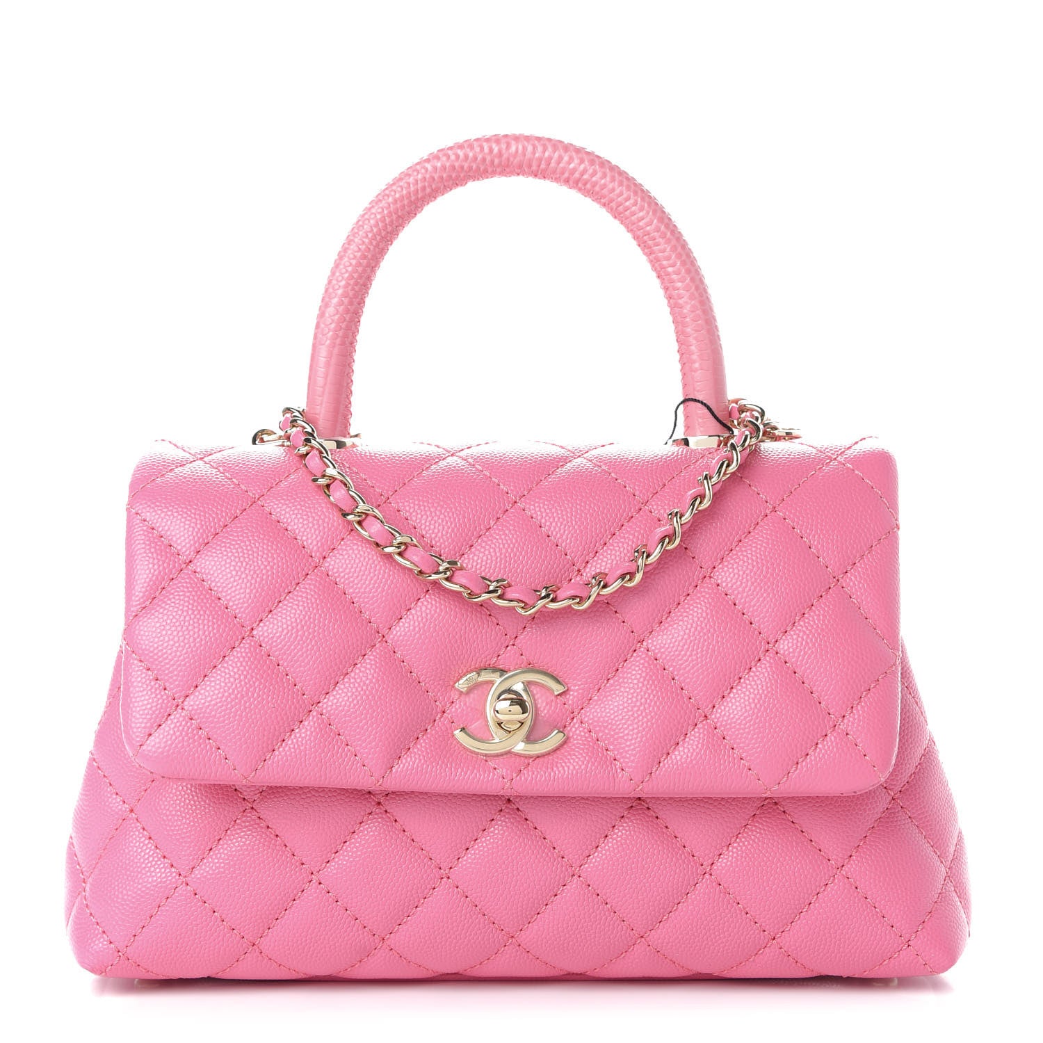 Chanel Caviar Lizard Embossed Quilted Mini Coco Handle Flap Pink 1 of 10
