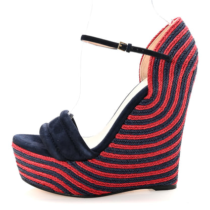 Gucci Kid Scamosciato Espadrille Platform Wedge Sandals 38.5 Red Blue 1 of 10