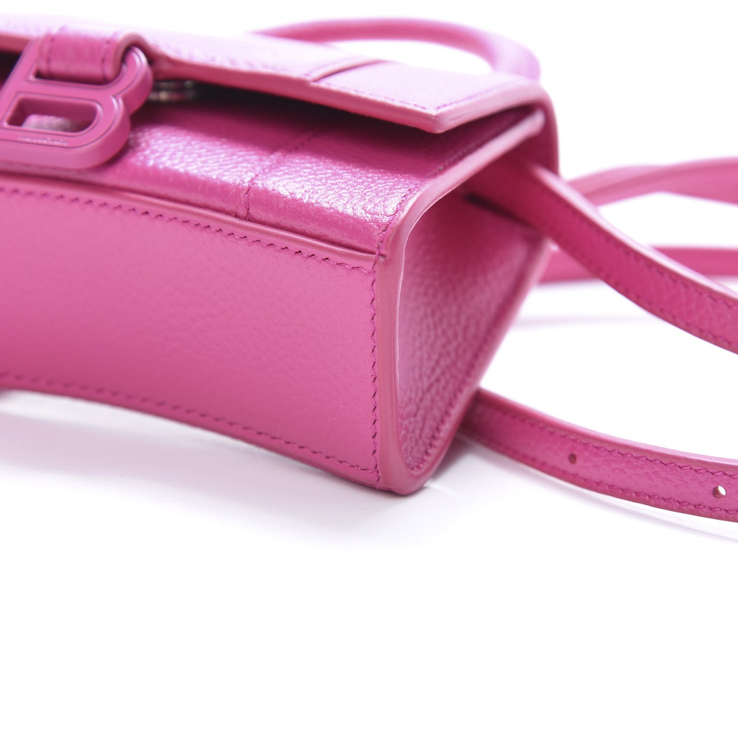 Grained Calfskin Tonal B Hourglass Top Handle Bag Mini Fuchsia