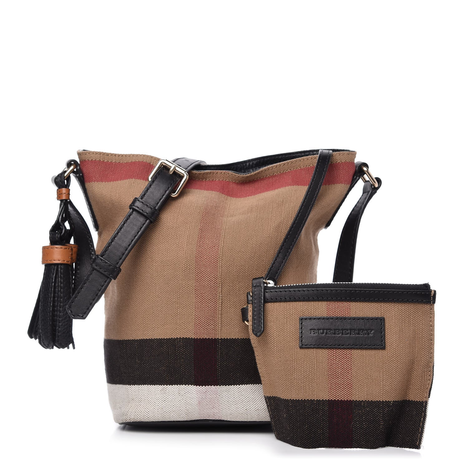 Burberry Canvas Mega Check Mini Ashby Tassel Crossbody Black 1 of 8