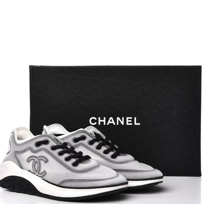 Chanel Calfskin Mesh Lycra Womens Logo Sneakers 38.5 White Black 10 of 10