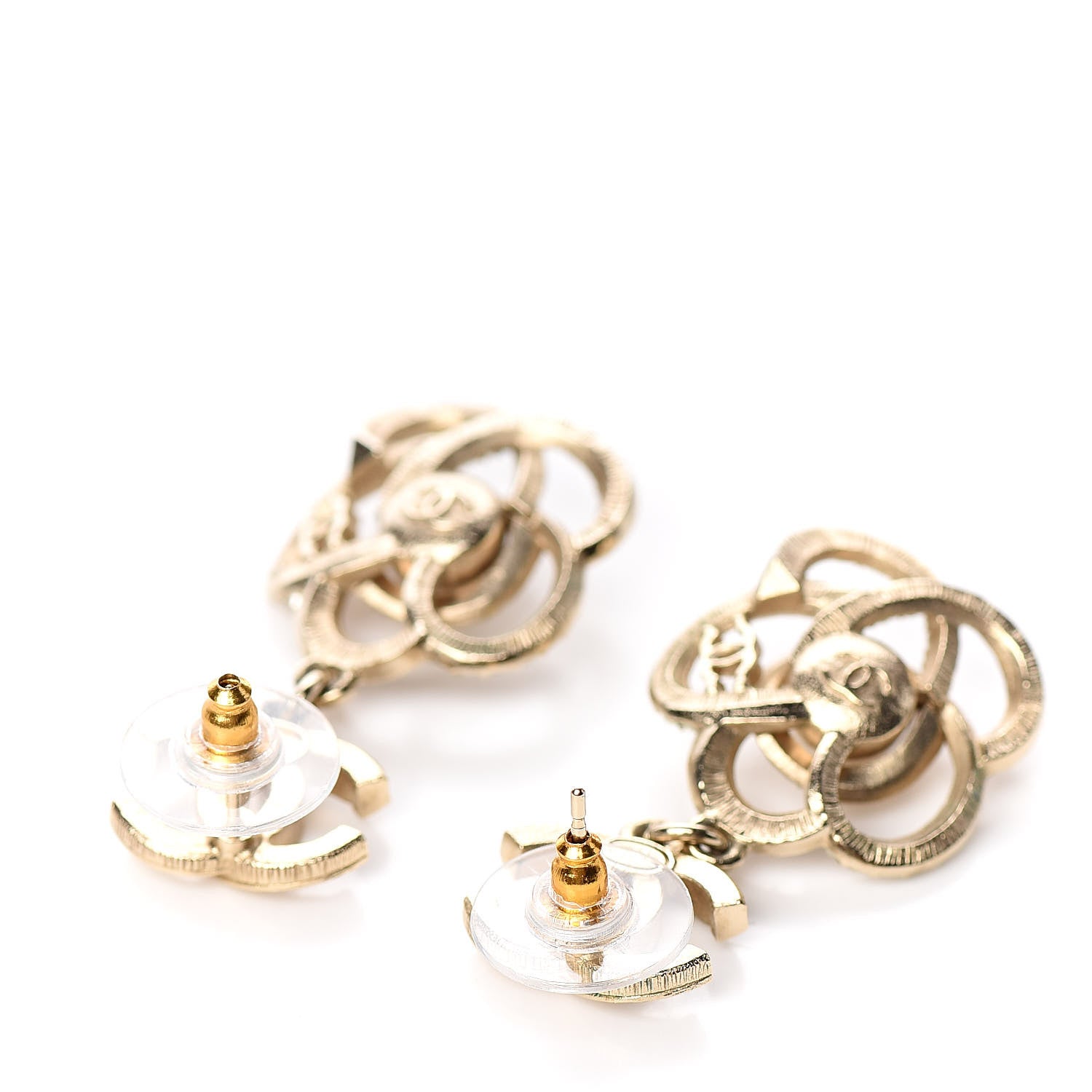Chanel Crystal Pearl Camellia CC Drop Earrings Gold 3 of 5