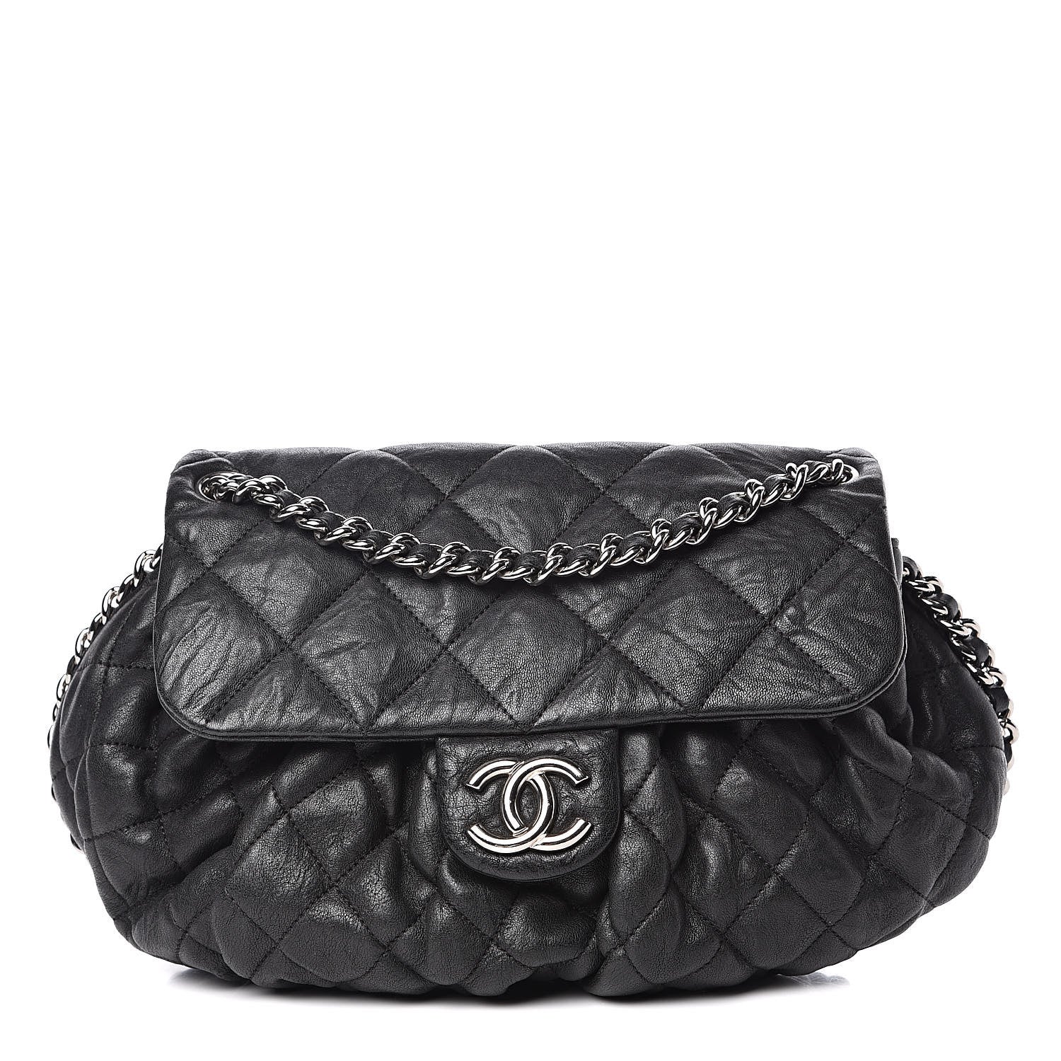 Chanel Washed Lambskin Quilted Medium Chain Around Messenger Black 1 of 15