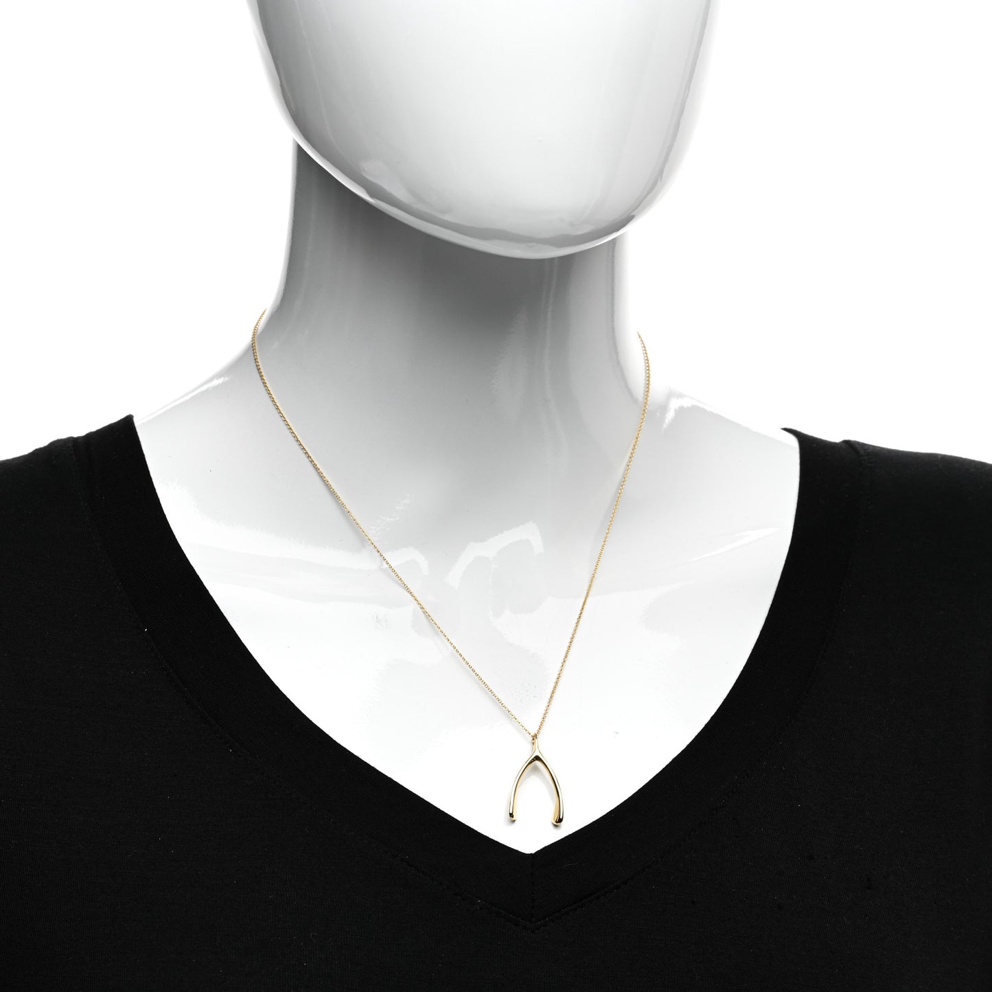 18K Yellow Gold Wishbone Pendant Necklace
