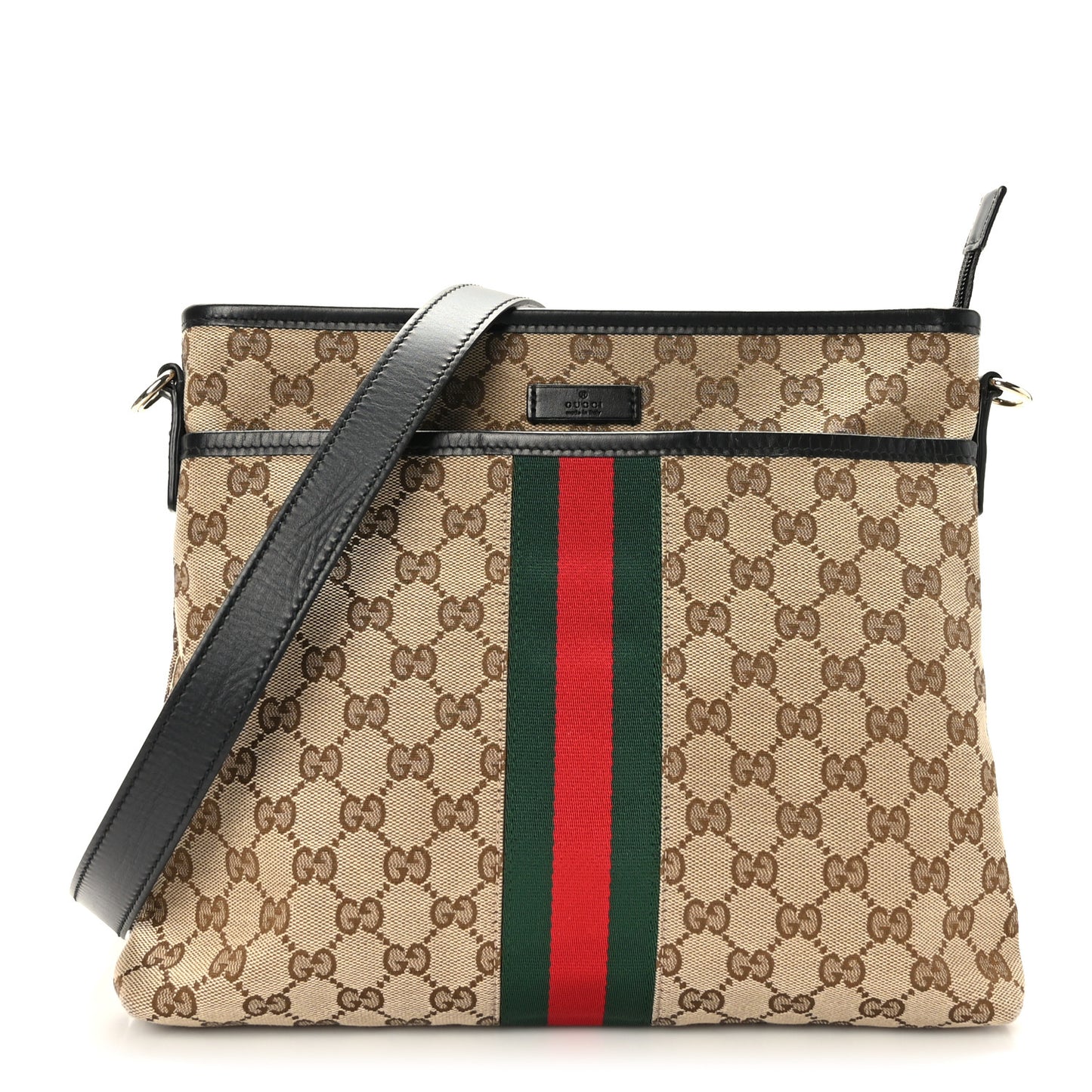 GG Monogram Web Flat Messenger Bag Black