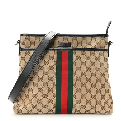 Gucci GG Monogram Web Flat Messenger Bag Black 1 of 9