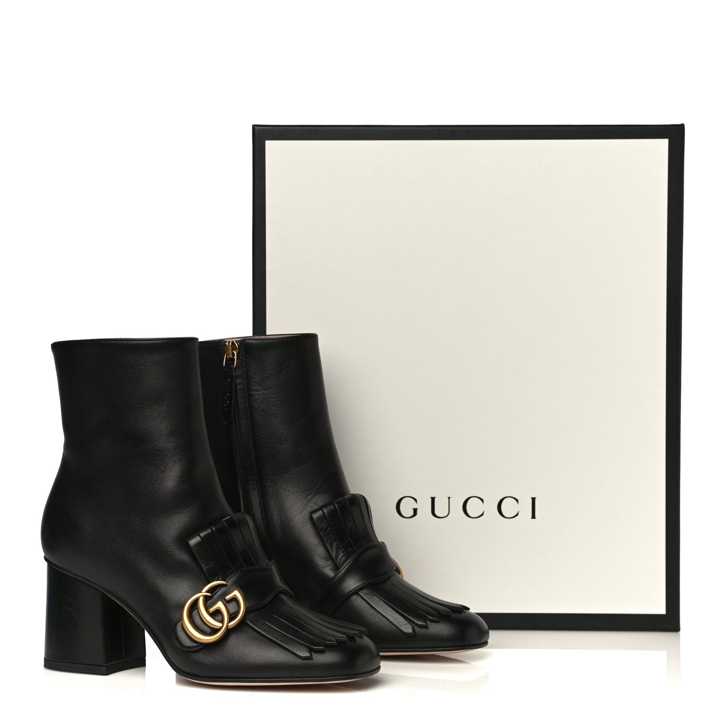 Malaga Kid GG Marmont Fringe 75mm Ankle Boots 36.5 Black