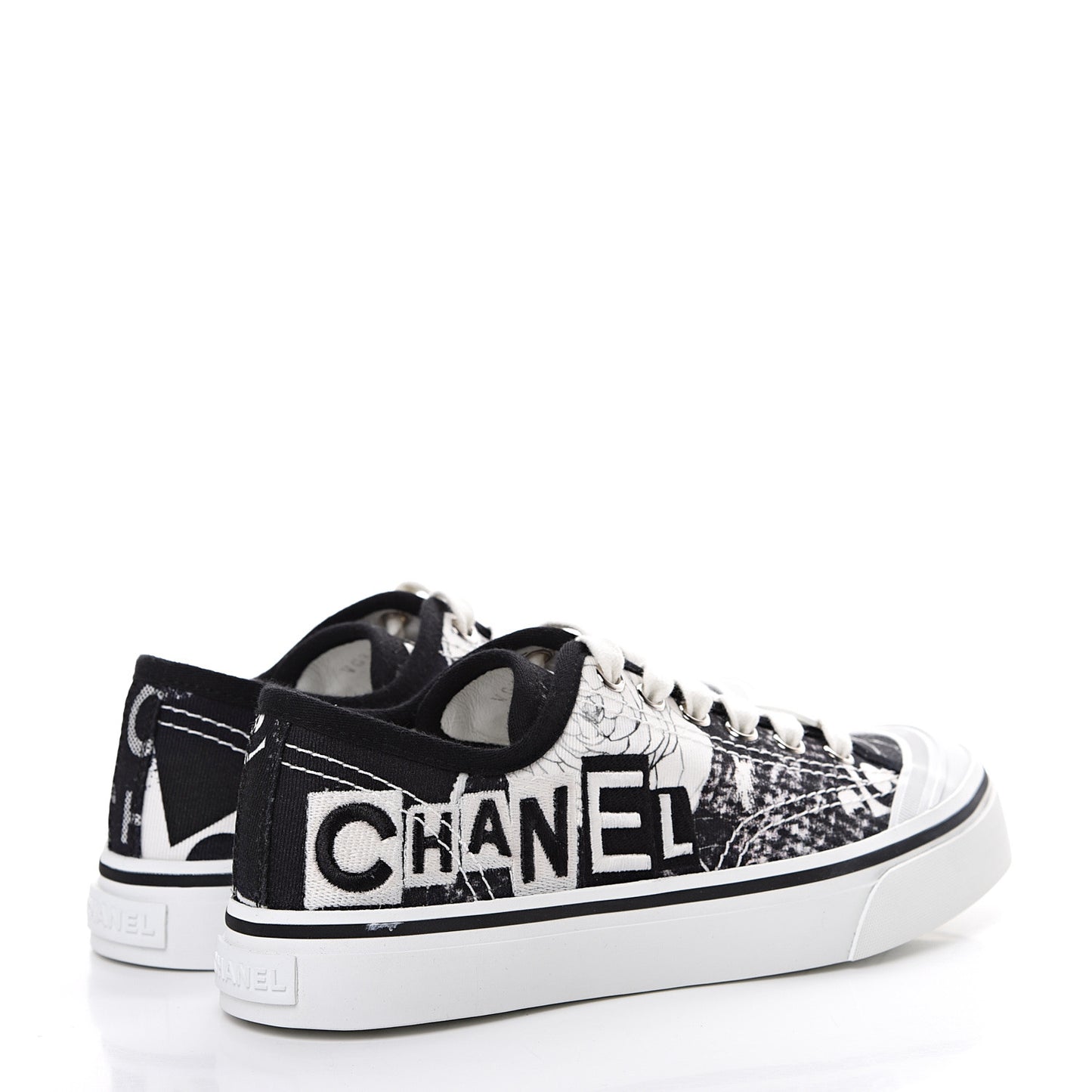 Printed Fabric Low Top Logo Sneakers 35.5 White Black