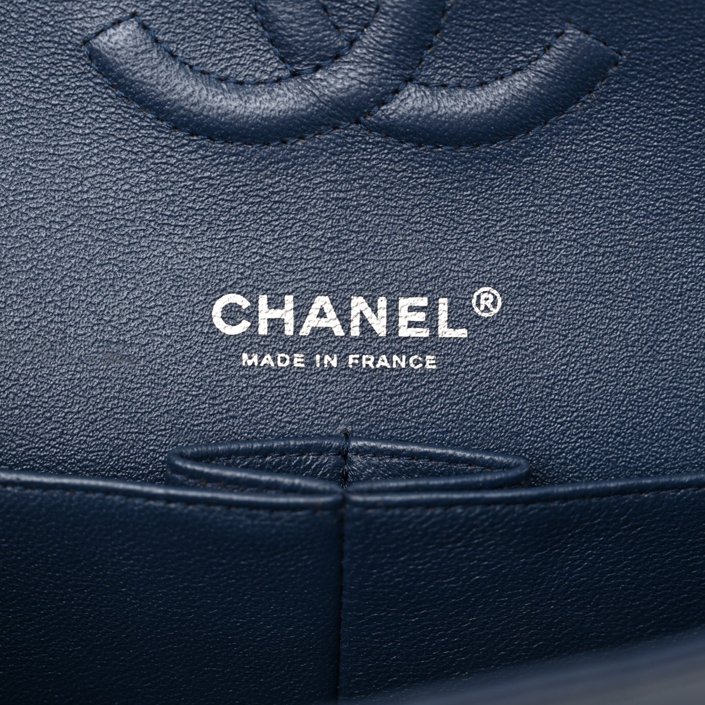 Patent Chevron Quilted Medium Double Flap Navy