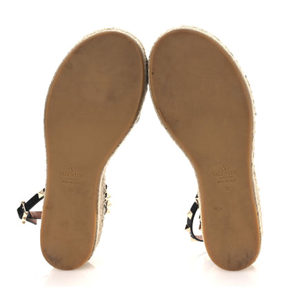 Valentino Garavani Grained Calfskin Rockstud Ankle Strap Espadrille 30/55mm Wedge Sandals 36 Black 7 of 11
