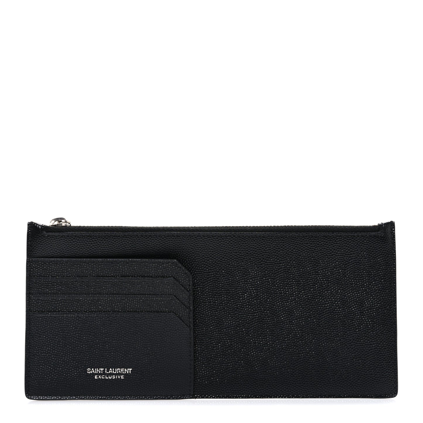 Grained Calfskin Zip Pouch Tech Card Holder Black