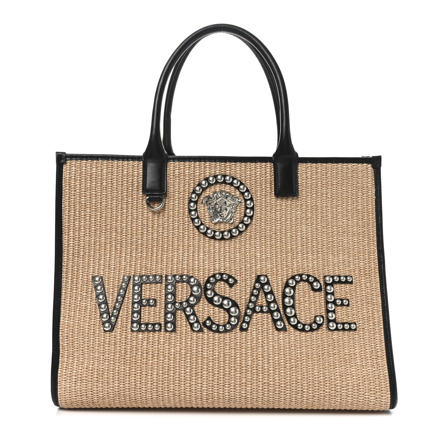 Versace Raffia Studded La Medusa Large Tote Beige 1 of 9