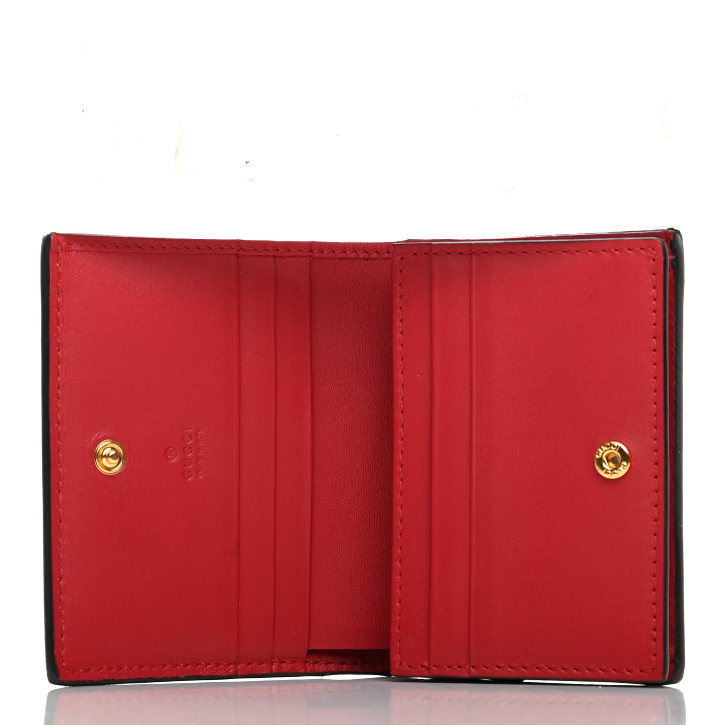 GG Supreme Monogram Bosco Patch Card Case Wallet Beige Malva Hibiscus Red