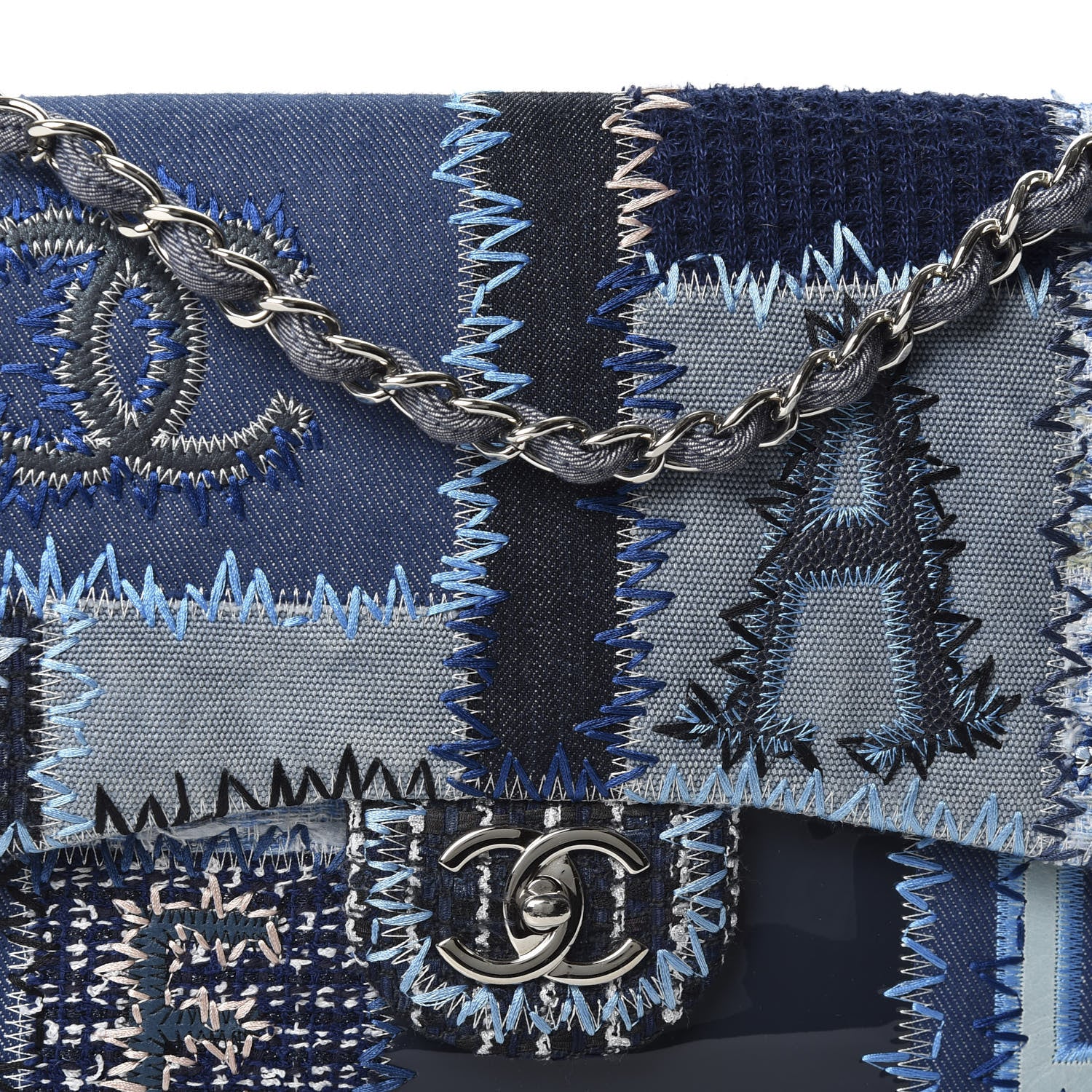 Chanel Denim Tweed Patchwork Jumbo Single Flap Blue 9 of 9