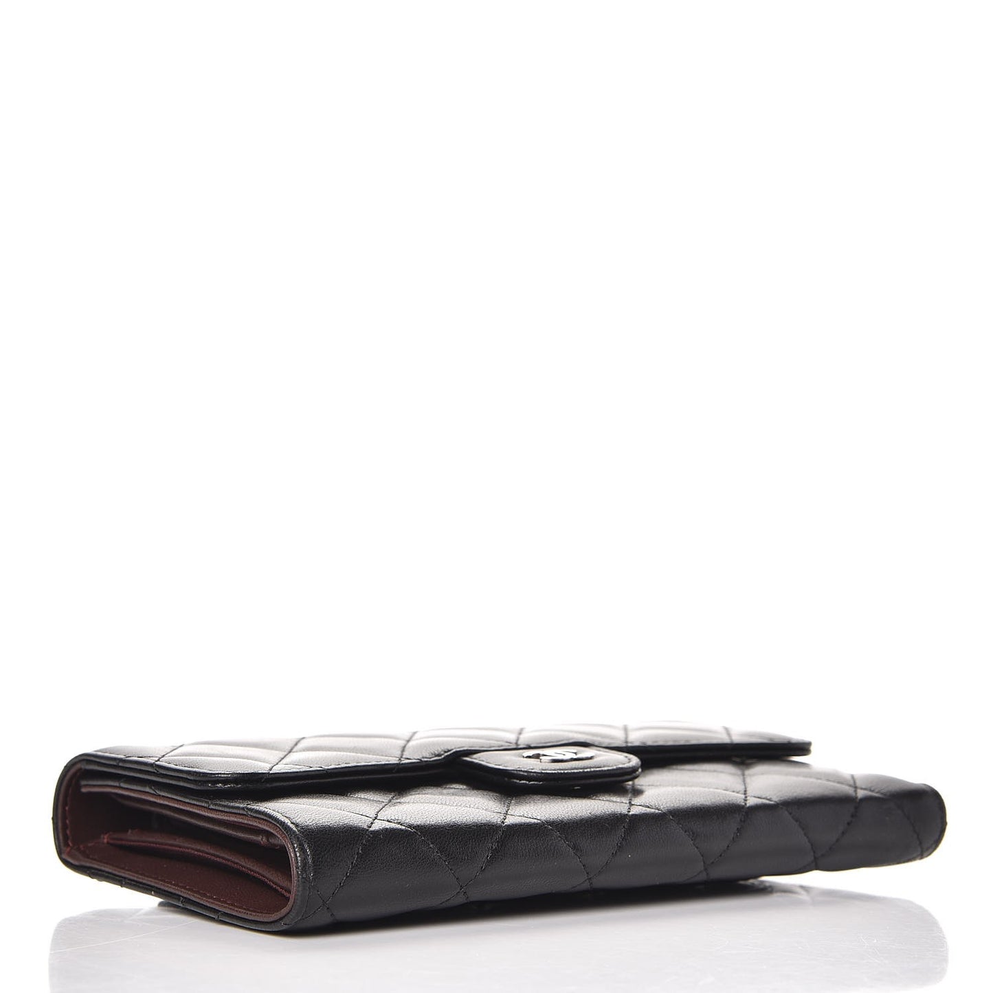 Lambskin Quilted Large Flap Wallet Black