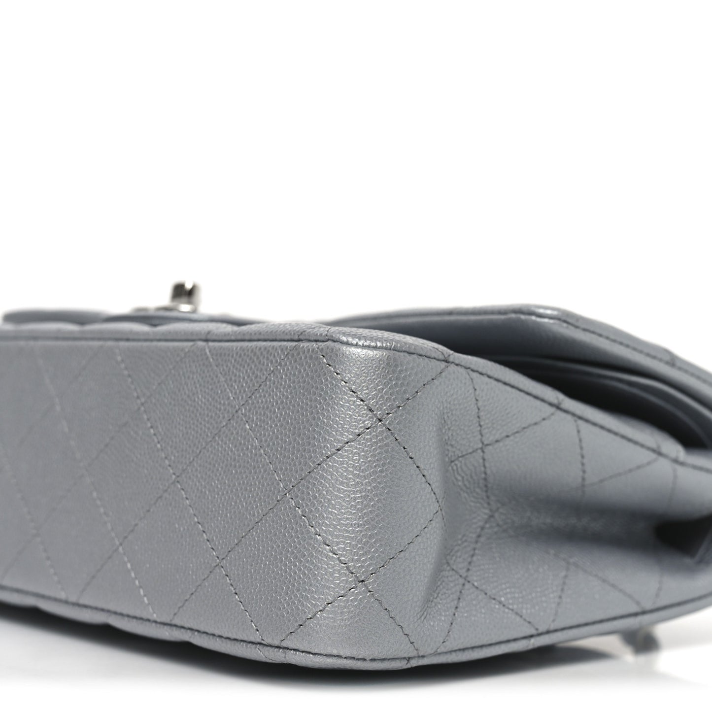 Metallic Caviar Quilted Medium Double Flap Silvery