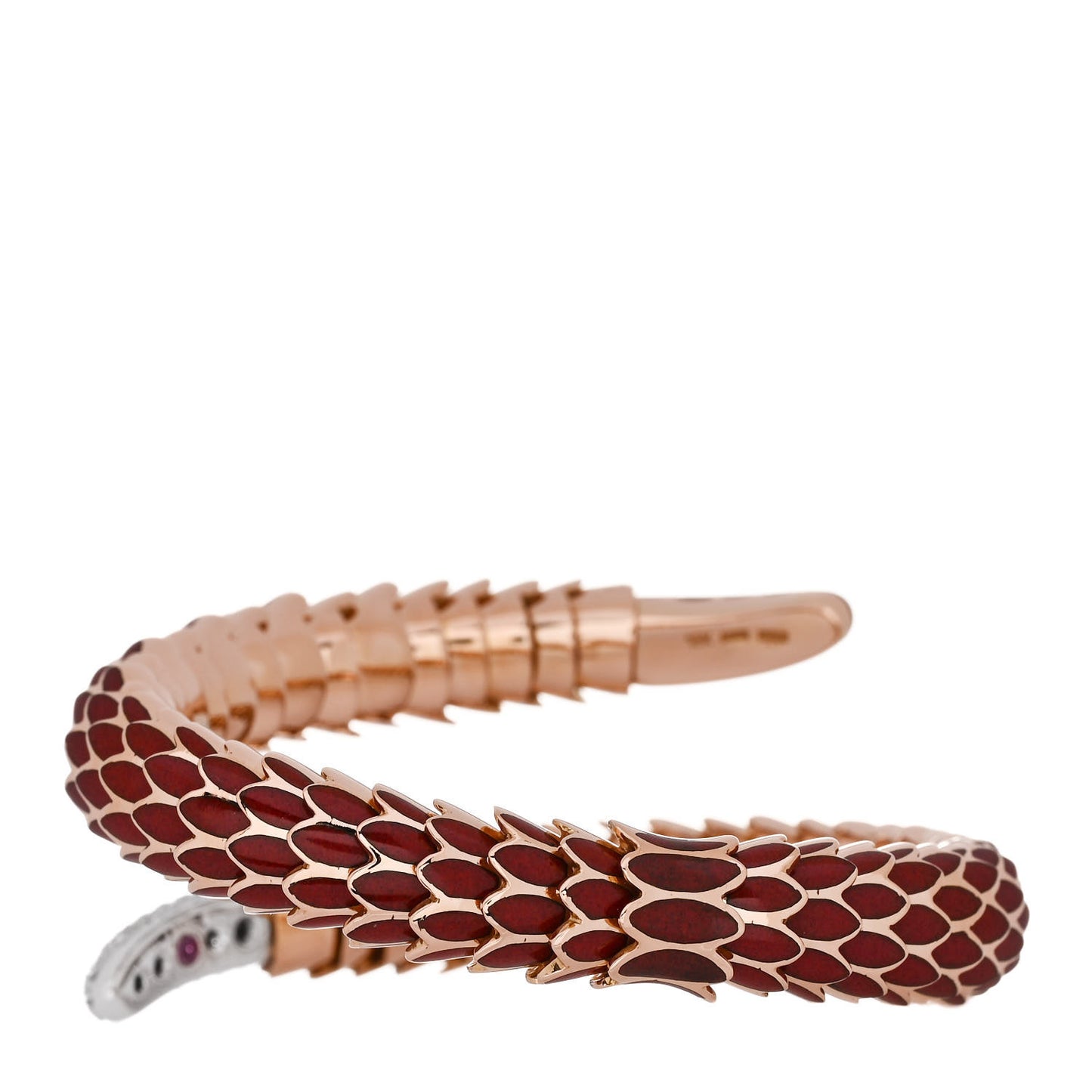 18K Rose White Gold Enamel Diamond Cobra Coil Bracelet Red