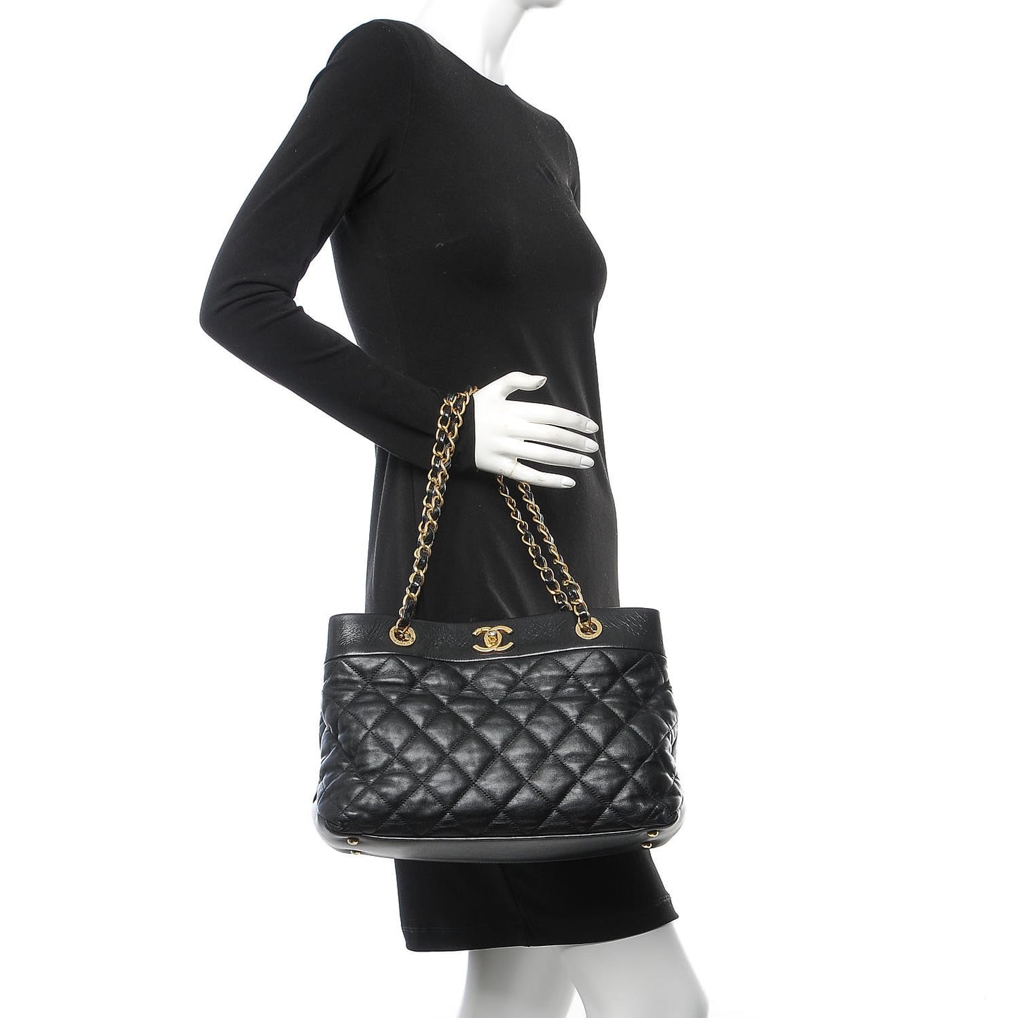 Calfskin Quilted Medium Soft Elegance Tote Black