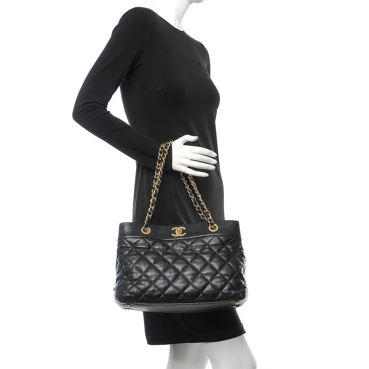 Chanel Calfskin Quilted Medium Soft Elegance Tote Black 2 of 9