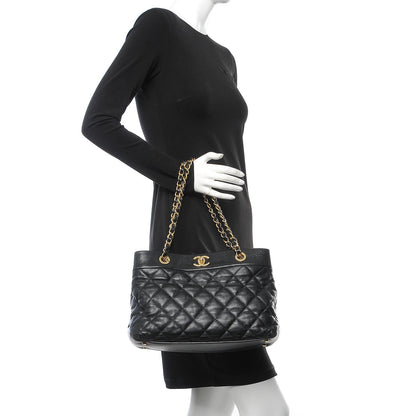Chanel Calfskin Quilted Medium Soft Elegance Tote Black 2 of 9