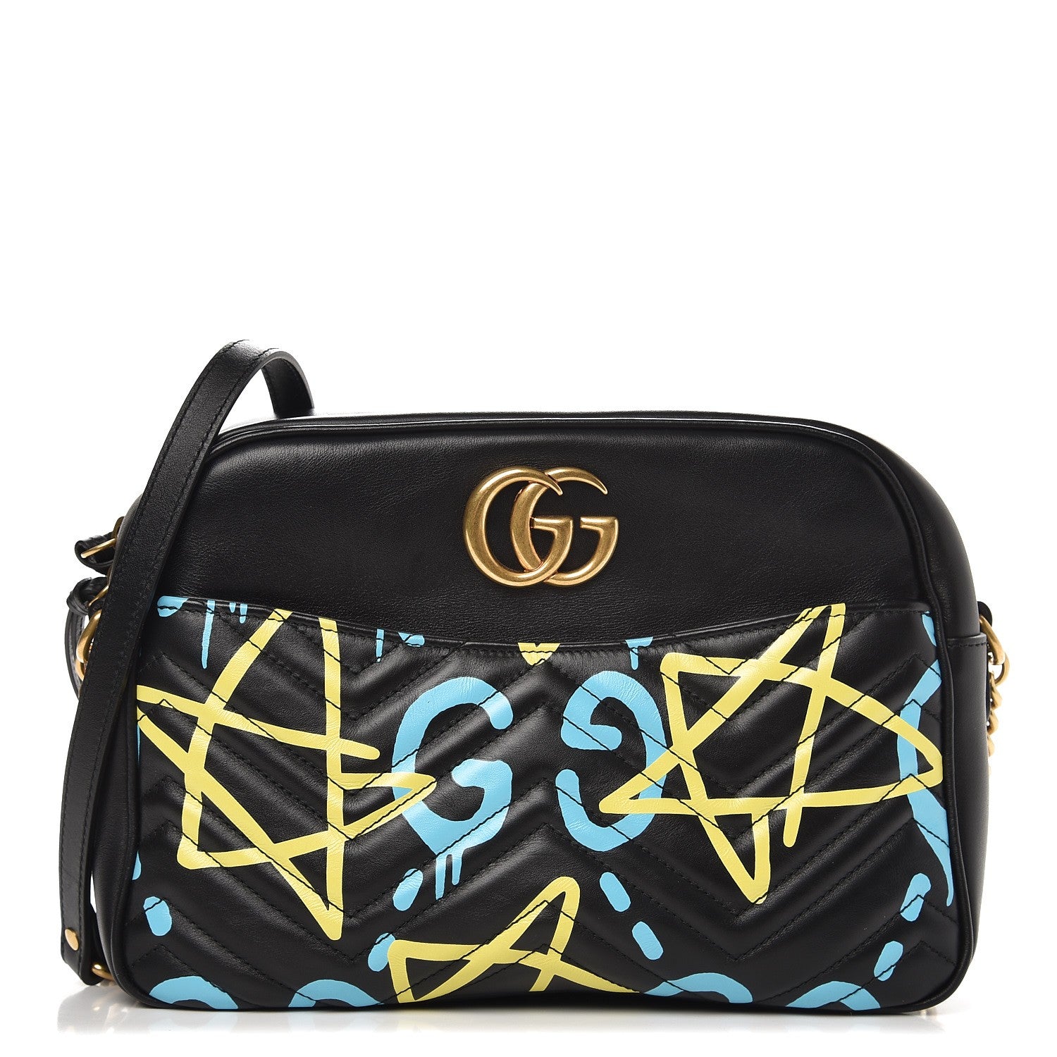 Gucci Calfskin Matelasse GucciGhost Medium GG Marmont Chain Shoulder Bag Black New Acquamarine 1 of 8