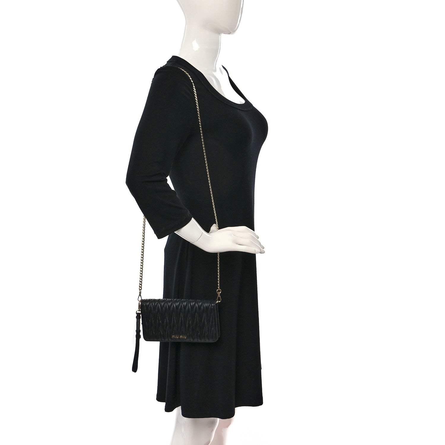 Miu Miu Nappa Matelasse Wallet On Chain Black 2 of 12